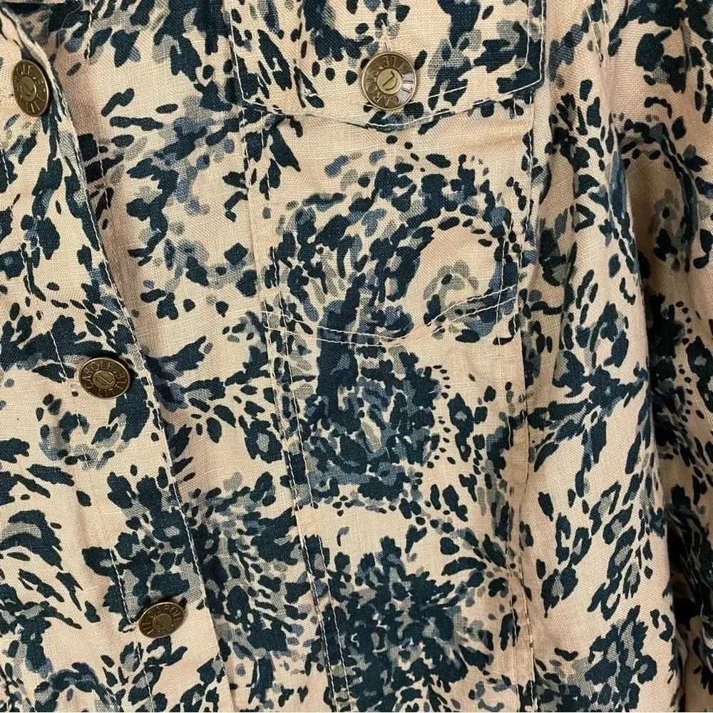 Carole Little Vintage Linen Jacket Womens Plus Size 1X Cream Blue Paisley Print - Picture 5 of 11